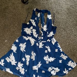 Blue and white flower romper